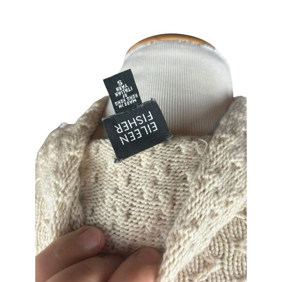 Eileen Fisher Italian Yard High Neck Chunky Knit Sweater Small Oatmeal - Picture 4 of 6